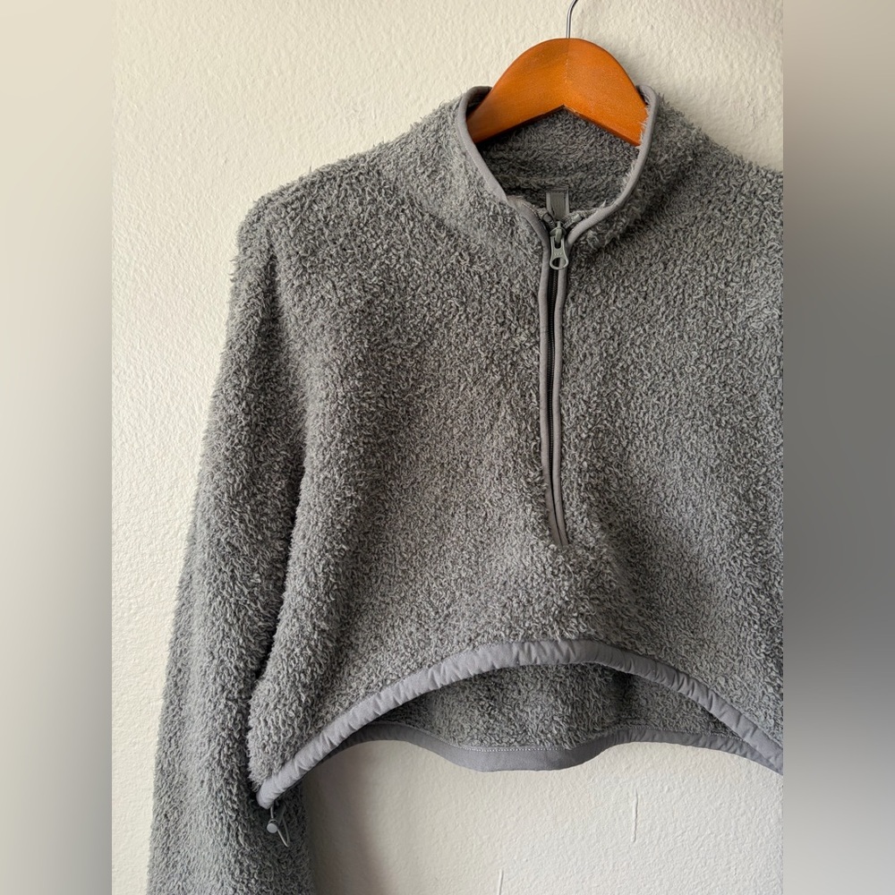 SKIMS Cozy Knit Cropped Pullover Soft Teddy Sherpa Gray Women’s Large XL - Picture 2 of 11